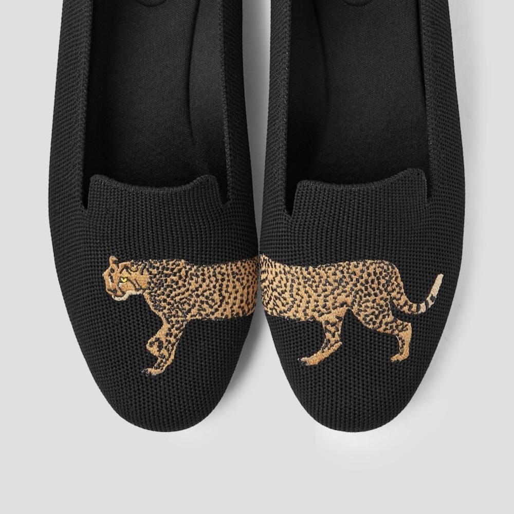 Black Leopard Embroidered Loafers